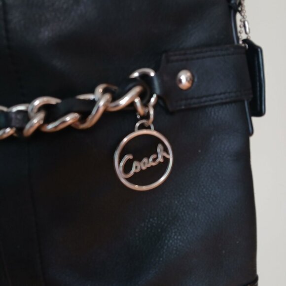 COACH Pebble Leather Chain Duffle Cross Body Shoulder Purse Black - Picture 3 of 7